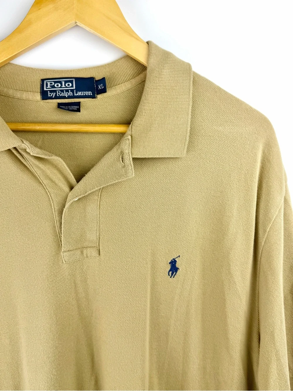 Polo Ralph Lauren Yellow Pique Polo Shirt Size XL Navy Pony Logo 100% Cotton
